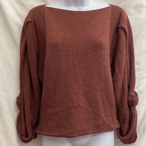 Vintage Boatneck Knit Sweater With Knot Details and Pocket- Mauve - Picture 8 of 8